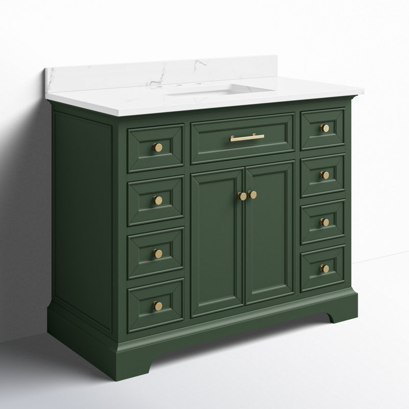 Thompson 42" W Single Bathroom Vanity, Evergreen/Brushed Gold