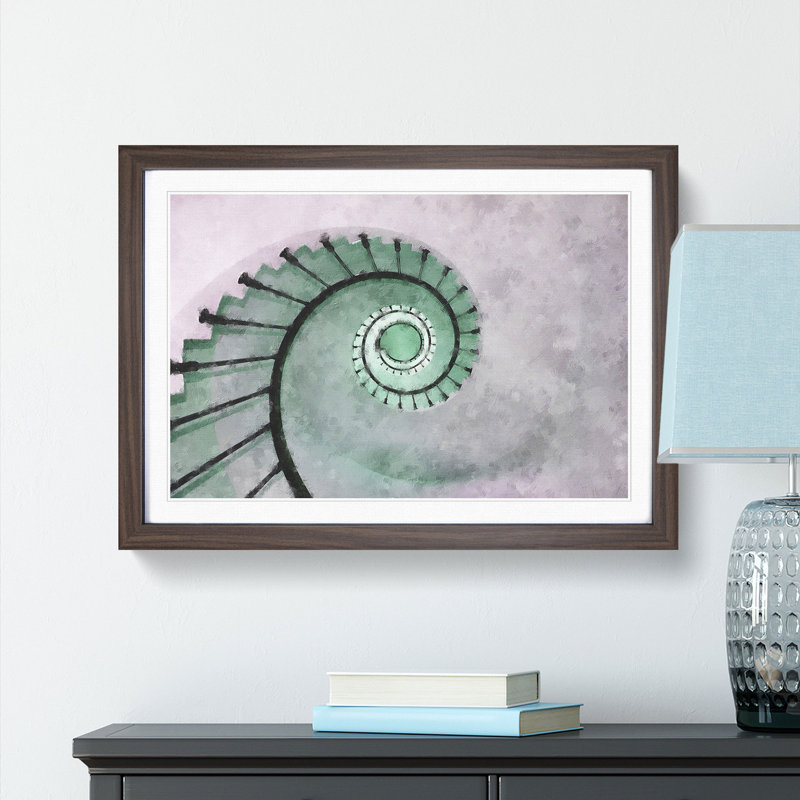 Lighthouse Spiral Staircase - Picture Frame Graphic Art Print, 62cm H x 87cm W x 2cm D, Walnut Framed