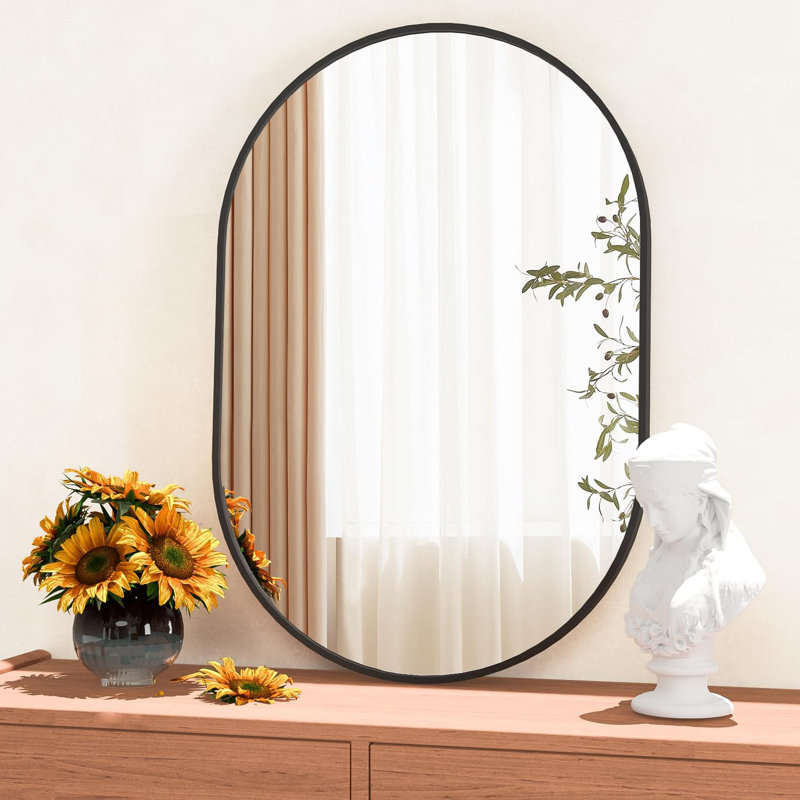 Rathana Metal Oval Mirror, Black