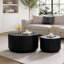 Ensemble de 2 tables basses cannelées noires - Tables d'appoint rondes en bois massif et MDF (68 cm/50 cm) pour petits espaces, entièrement assemblées, tables de chevet pour salon/chambre