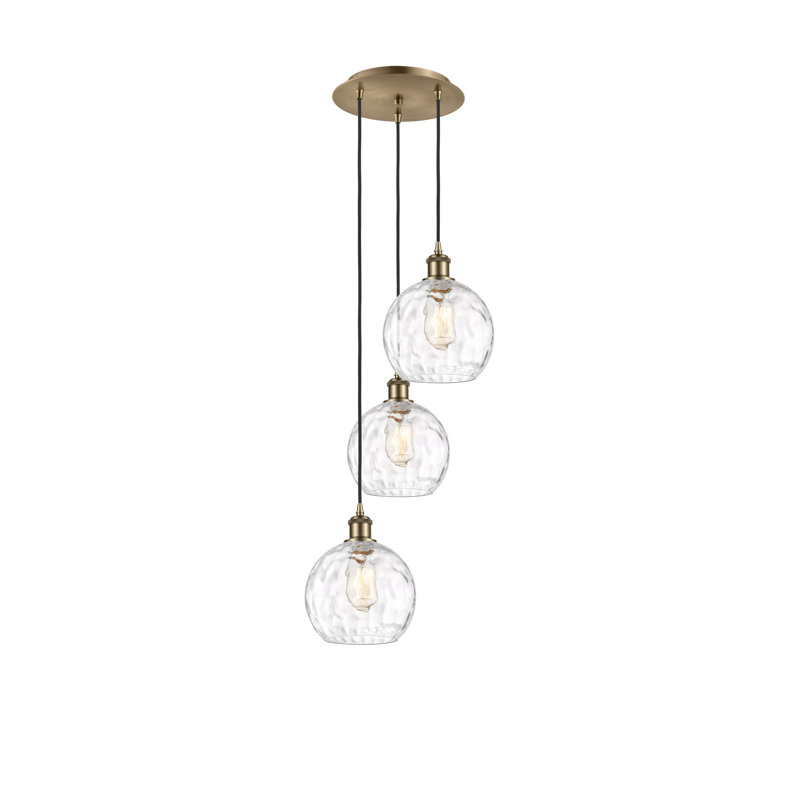 Luminaire suspendu en grappe à 3 lumières Cindi, Laiton antique, H 24 po x l 14,75 po x P 14,75 po
