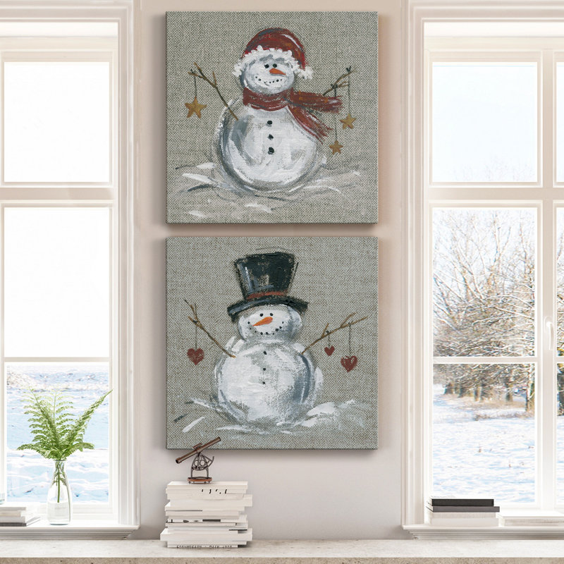 «Aleman Linen Snowman I», ensemble de 2 reproductions sur toiles tendues, H 16 po x l 32 po x P 1 po