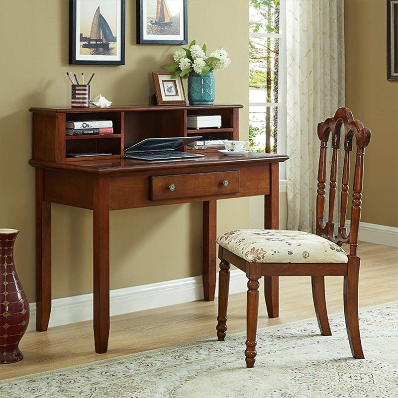 Bureau rectangulaire en bois massif avec 1 tiroir Nut-Brown