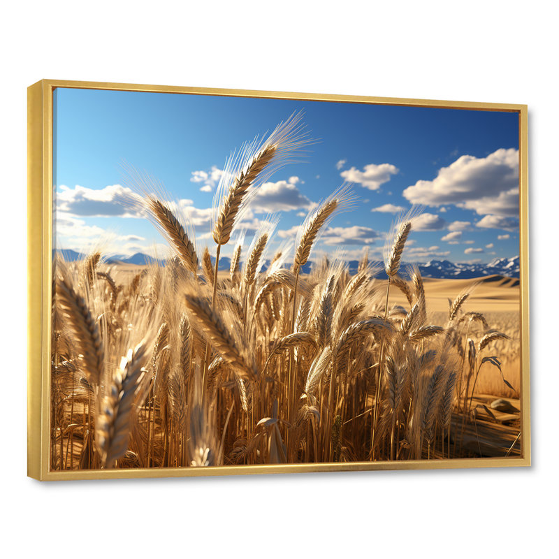 Golden Harvest Meadow Horizon I - Art mural prairie, Cadre flottant doré, H 30 po x l 40 po x P 1,5 po