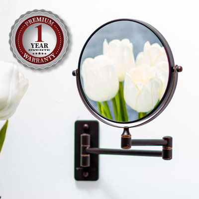 Miroir de maquillage mural 7 "avec grossissement 1X / 10X, miroir de meuble-lavabo rond à double face, conception pivotante à 360 °, bras extensible et pliable, bronze antique MNLFW70ABZ1X10X