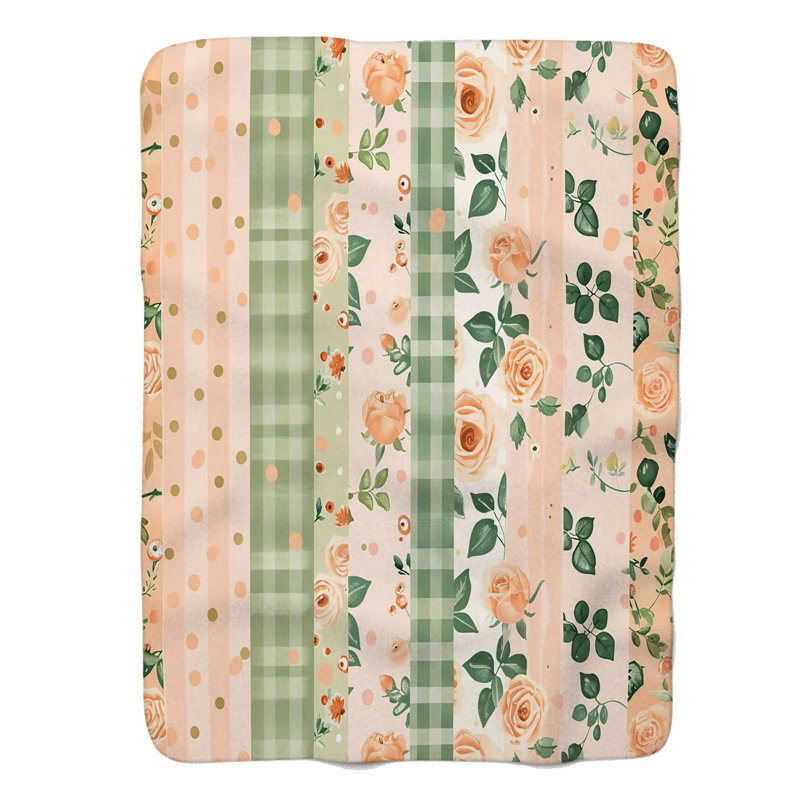 Douces rayures florales - couverture Sherpa de qualité supérieure 1 pièce, Grand lit