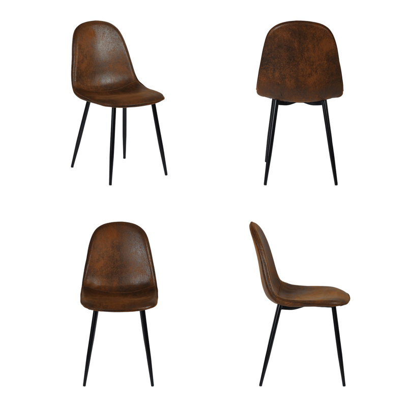 Ensemble de quatre chaises d'appoint en espresso et en faux suède noir et acier
