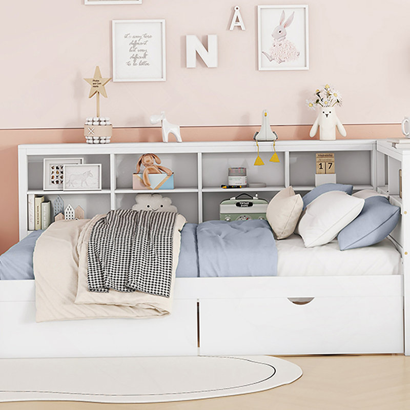 Lit de jour moderne avec tiroirs et ports de chargement USB, Blanc