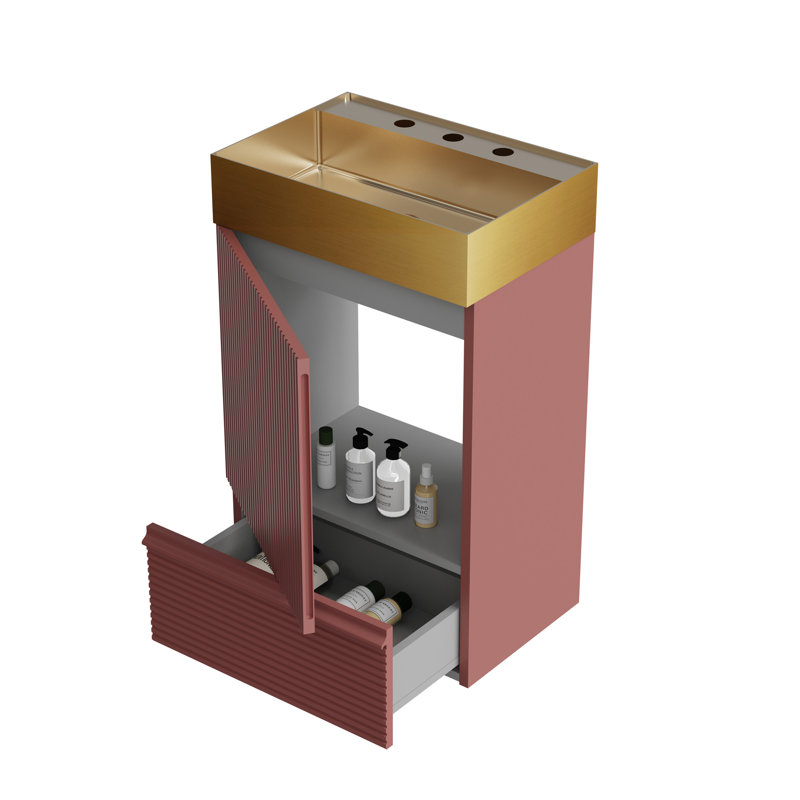 Ensemble de meuble-lavabo autoportant pour salle de bain moderne Gada, Rouge