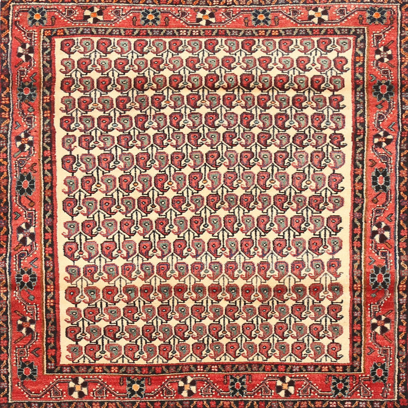 Tapis géométrique rouge / beige, Rond 5 pi