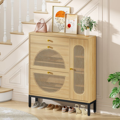 20 Pair Shoe Storage Cabinet with 2 Flip Drawers and Adjustable Shelves