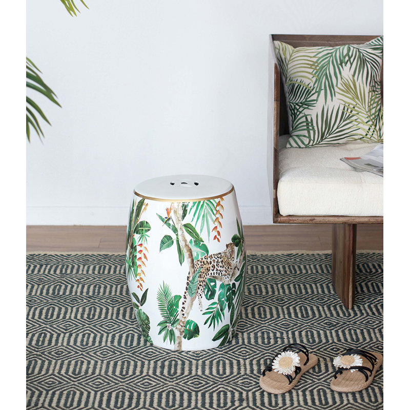 Tabouret de jardin en céramique 13 x 13 x 18 po, table d'appoint à thème jungle