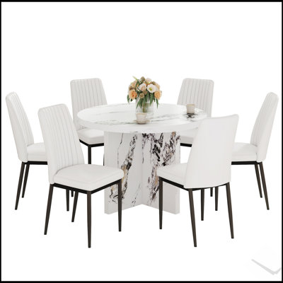 Round Modern MDF Dining Table for 4-6, Spacious and Durable, Perfect for Family Meals and Social Gatherings.