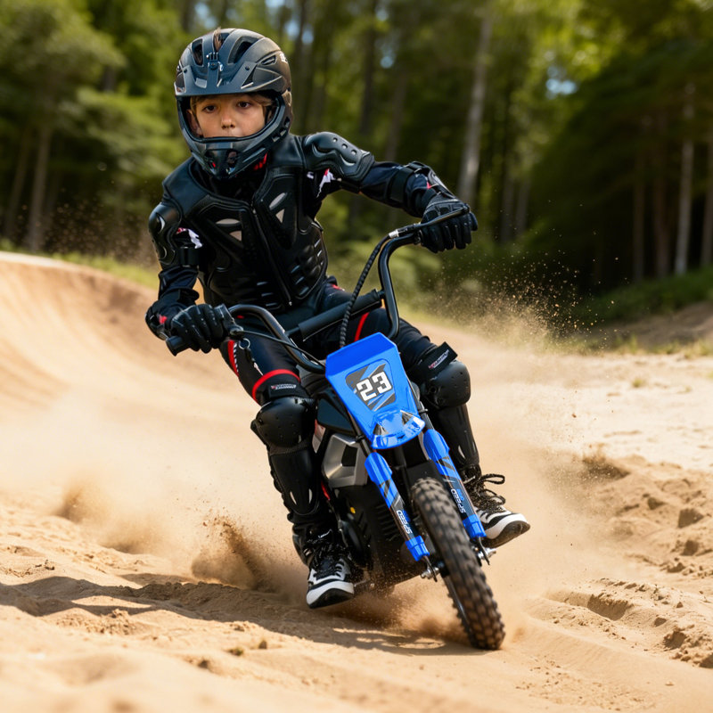Outfunny 24V Kids Electric Dirt Bike, 250W Ride-On Toy for Ages 6-12 w/Rear Suspension and Bluetooth,Blue, Blue