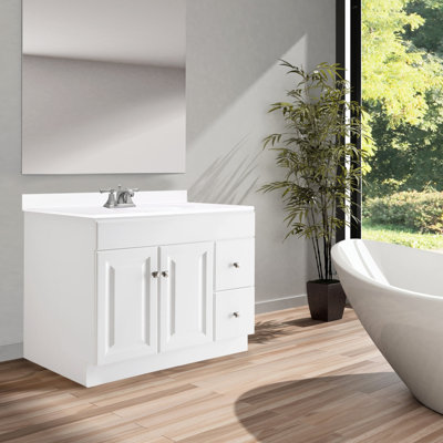 Wyndham 36 Inch Bathroom Vanity, Ready to Assemble, Solid Wood, White