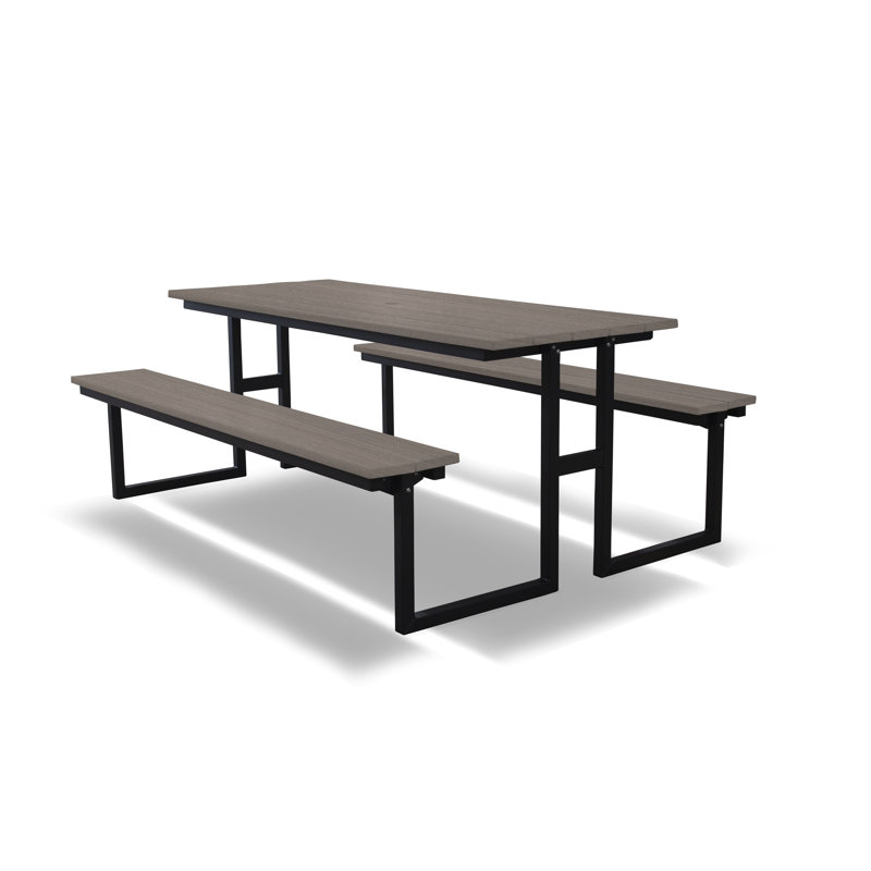 Reginald Rectangular Outdoor Picnic Table With Umbrella Hole , 72'' in. W 60'' in. D, Coastal Gray
