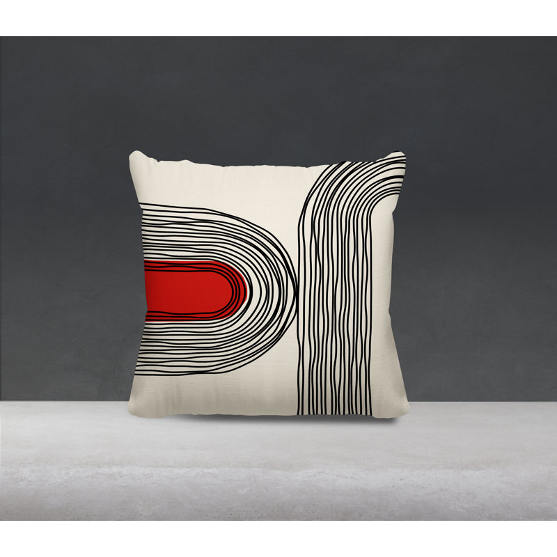 Coussin décoratif réversible intérieur / extérieur Cassie, H 19 po x l 19 po, Rouge / crème / noir