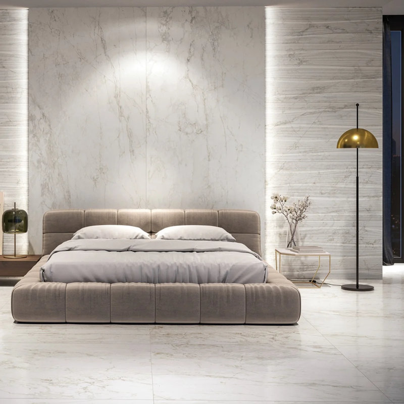 Autograph Arabescato 48X48 Marble Look Satin Porcelain Tile, Caldia Oro