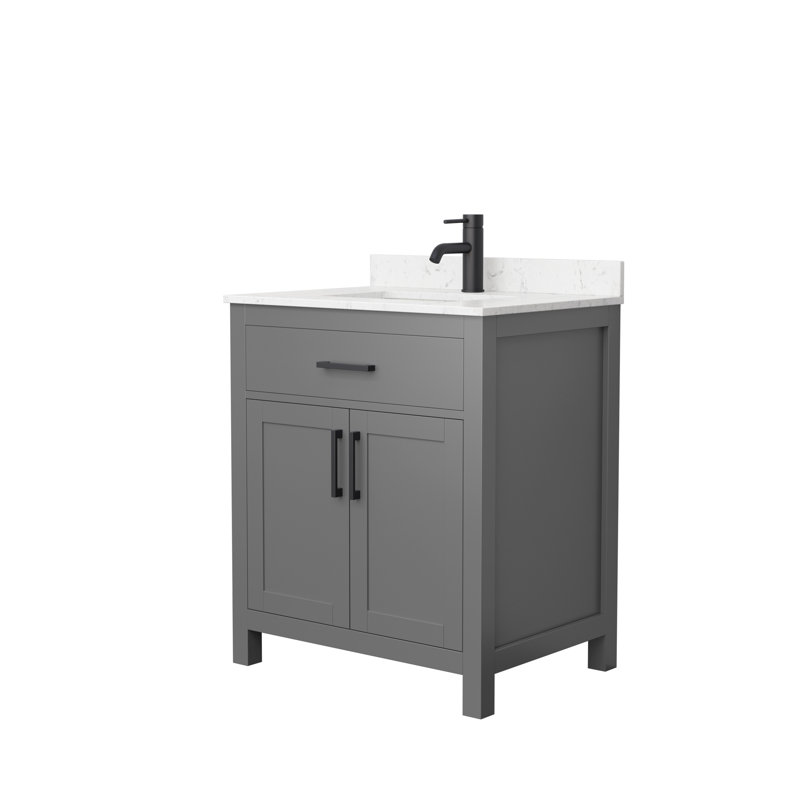 Beckett 30" Freestanding Single Bathroom Vanity with Cultured Marble Top, Dark Gray, Carrara Cultured Marble, Matte Black