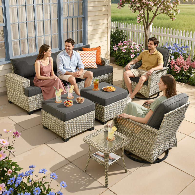 
Burcin Outdoor Rocking Chair 8-piece Set, Black, No