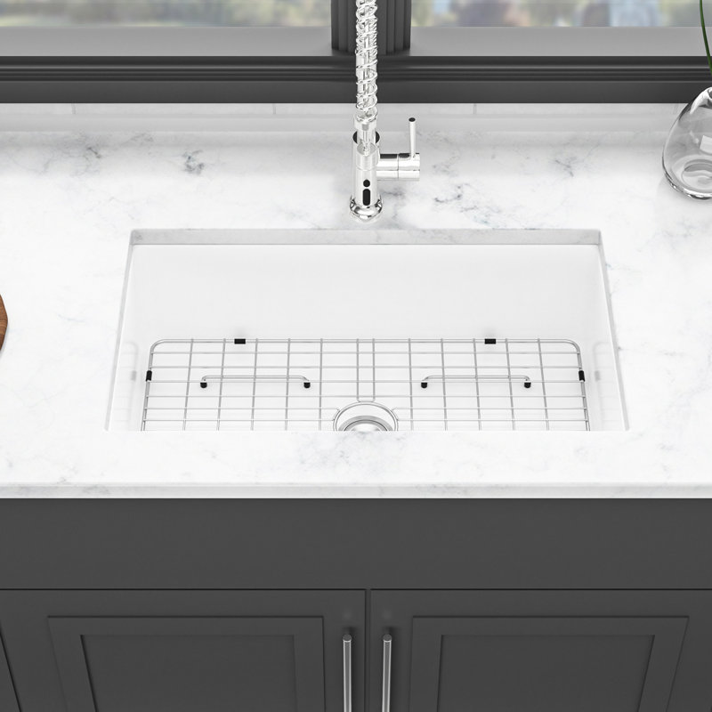 32" Ceramic Undermount Basin - Stylish White For Contemporary Kitchen Designs Sink Chipping , Rectangular