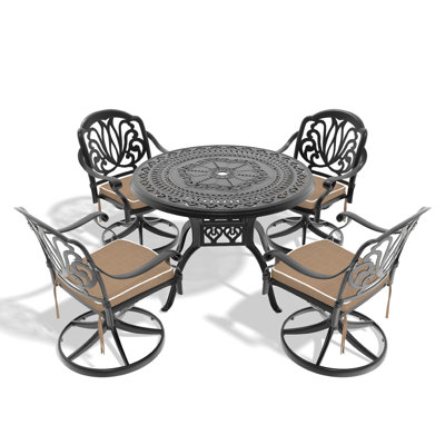 5 chaises en fonte d'aluminium pour l'extérieur - 4 chaises pivotantes et une table ronde de 39,37 po, aluminium noir pour l'extérieur: