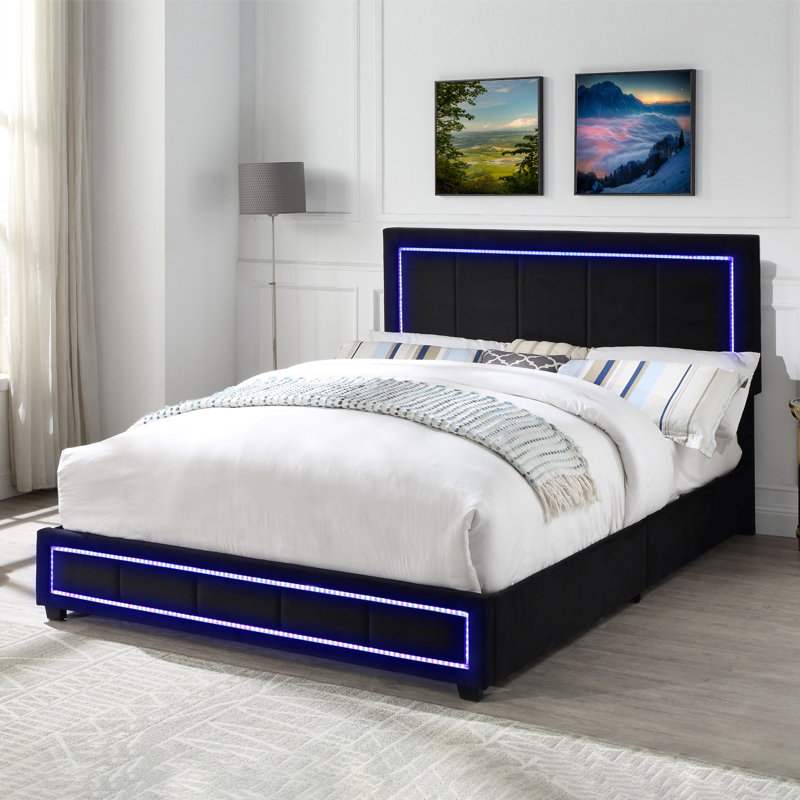 Lit plateforme avec rangement Allyse, Noir, Grand