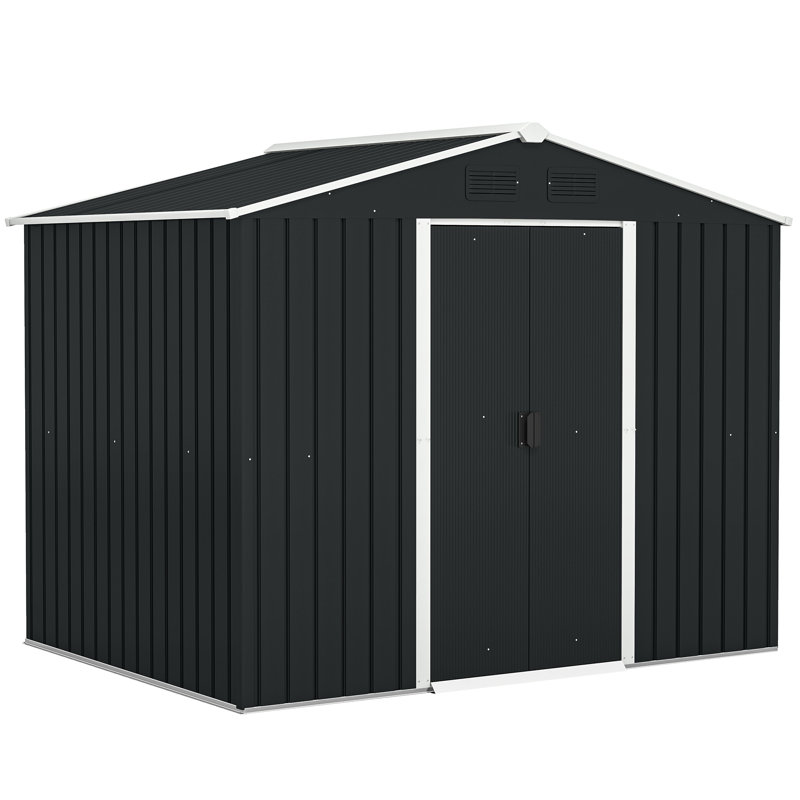 Lapathos  7.7 ft. W x 5.7 ft. D Metal Garden Shed, Black