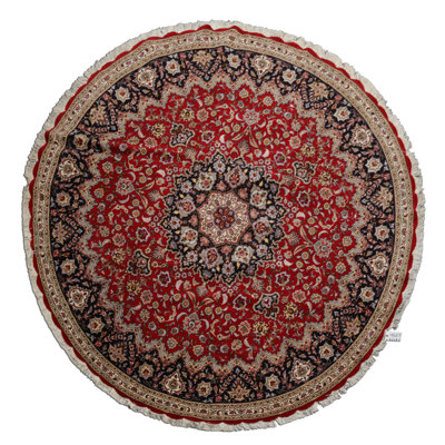 8'2''x8'2'' Round Hand Knotted Wool Red Tabriz Traditional Rug
