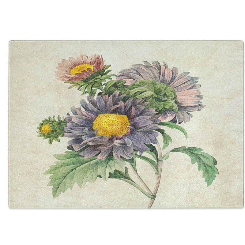 Tempered Glass China Aster Flowers Chopping Board, 28.5 cm W x 20 cm L