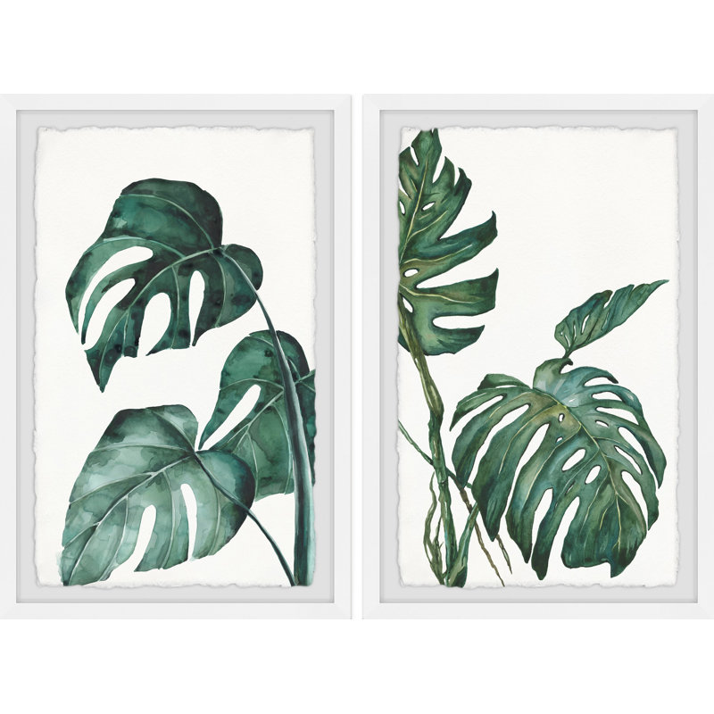 Large Green and White Botanical Giclee Print Diptych