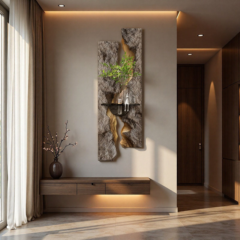 Art mural luxueux à DEL en grès 3D - Décoration de hall d'entrée hydroponique, H 70,87 po x l 23,62 po x P 1,57 po