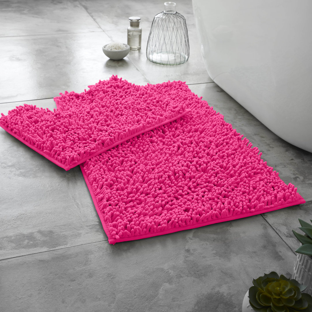 Modern 2 Piece Bathroom Rug Set Microfiber Chenille Bath Mat & Pedestal Mat Super Soft Non Slip Absorbent Washable