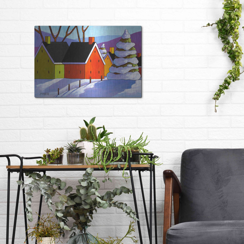 «Snowy Day Shadows» par Cathy Horvath-Buchanan, art mural en métal, H 12 po x l 16 po