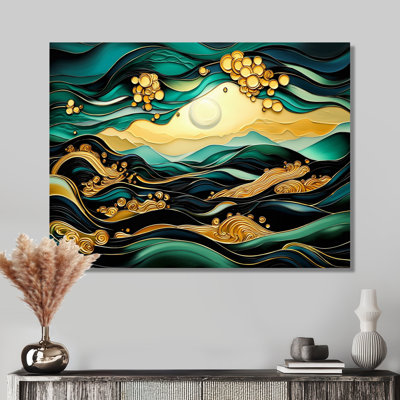 Emerald Mystic Landscape Aura Of Chinese Art I - People, impression sur métal, Art asiatique