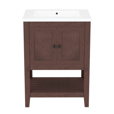 Meuble-lavabo moderne élégant de 24 po avec lavabo en céramique élégant et tablette ouverte en bois massif