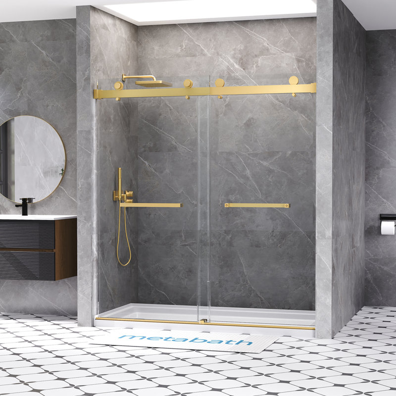 Porte de douche coulissante double sans cadre de 66 à 72 po x H 76 po avec verre trempé transparent de 5/16 po (8 mm)
