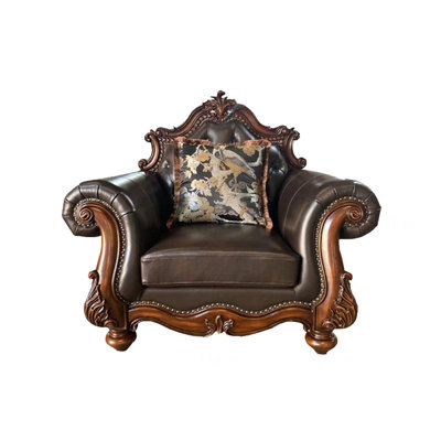 American style Leather Solid Wood Carved Chair