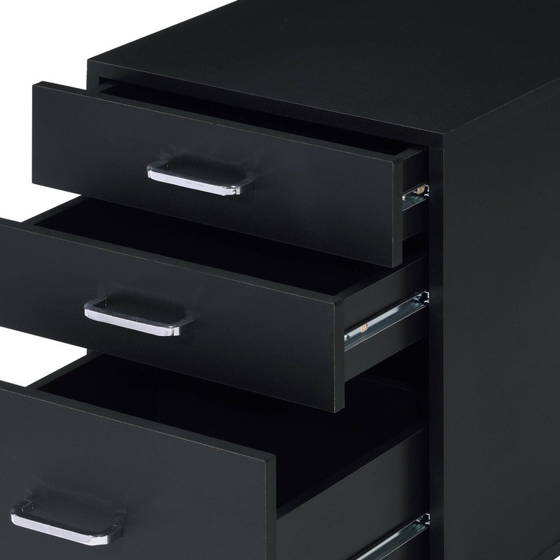 Bowden Contemporary 3-Drawer Rectangular File Cabinet with Wheels, Black
