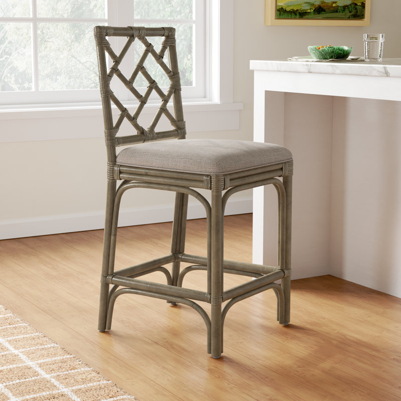 Fulton Woven Stool, Beige Seat / Gray Frame, Counter Stool (24" Seat Height)