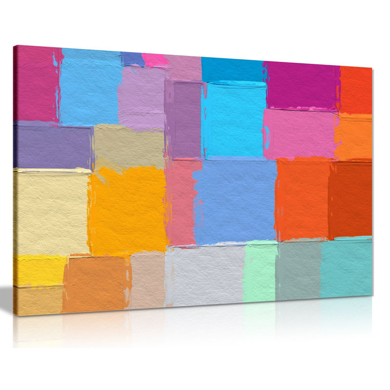 Multicoloured Colour Paint Brushing - Wrapped Canvas Print, 20cm H x 31cm W