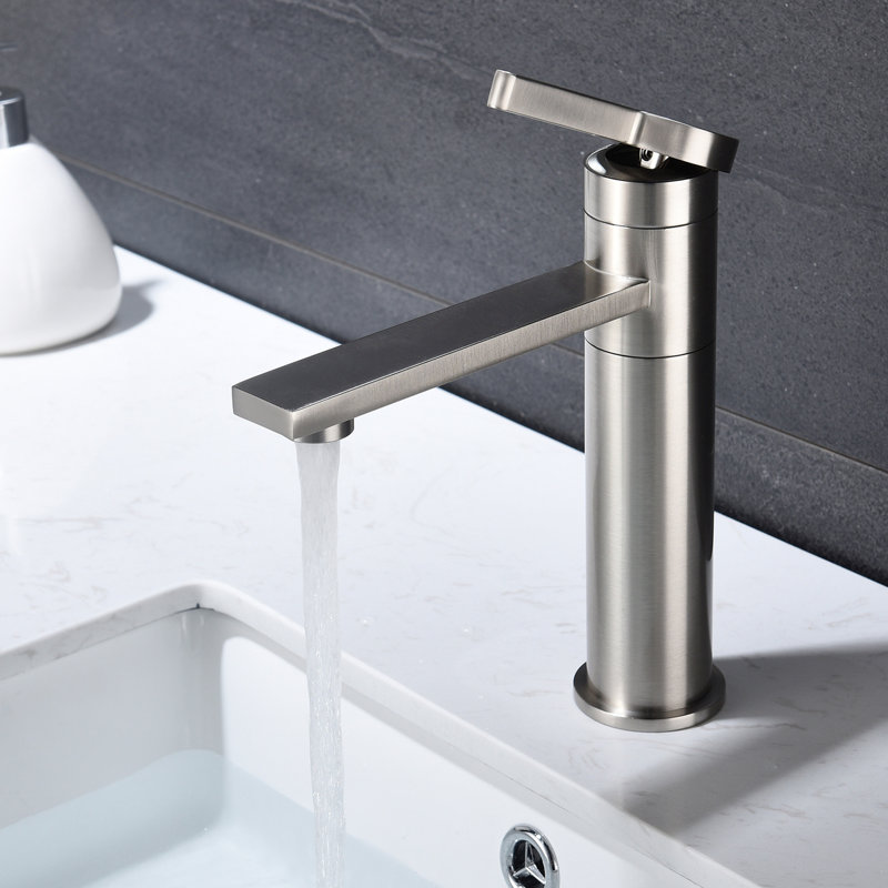 Brushed Nickel Sink Bathroom Tap - Single Handle, Stainless Steel, Resists Discoloration, Stylish Form Handle Basin Faucet Nickel, Trouble- Operation, Graceful Design