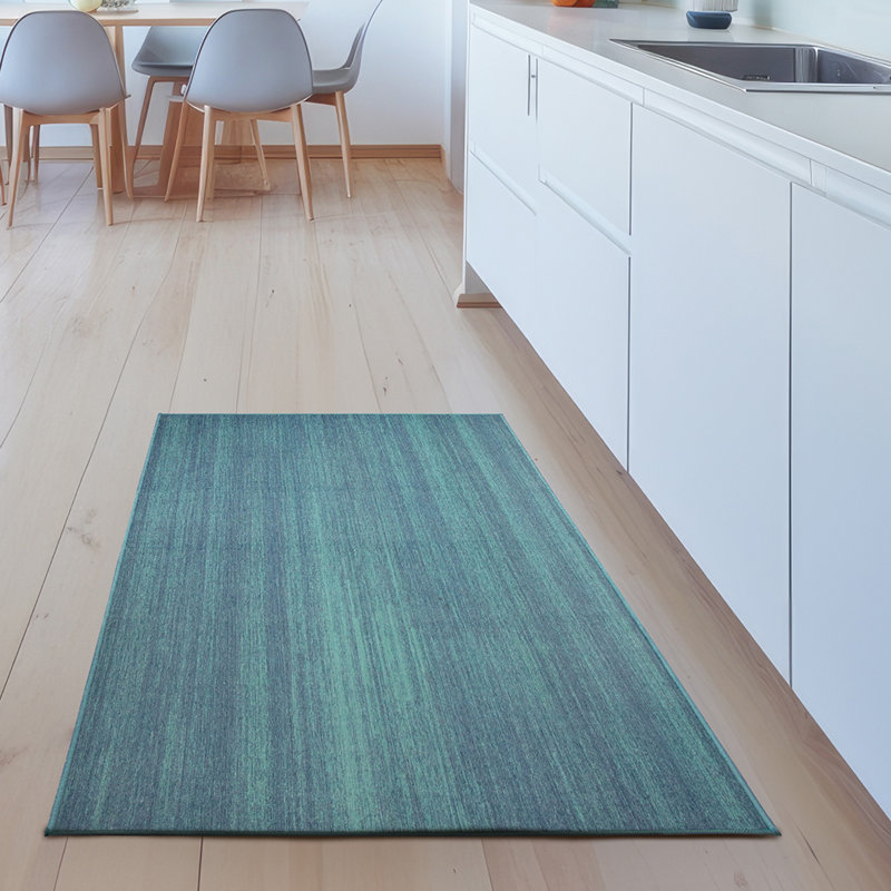 Solid Blue Flatweave Washable Indoor / Outdoor Rug, Rectangle 3' x 5'