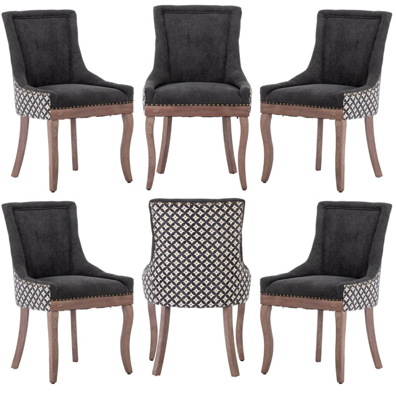 52cm H Tufted Upholstered Side Chair, Black/Black Geometric, 2