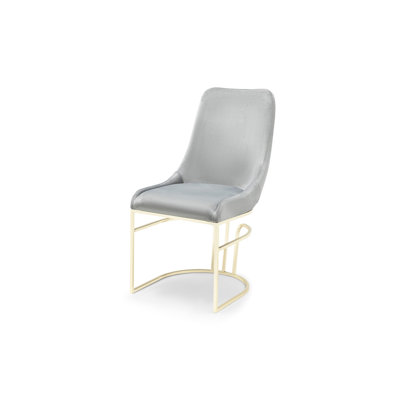 2pc Dinning Chairs With Gold Legs, Gray Velvet, Modern Elegance Living Style Chairs, Relaxing Seat
