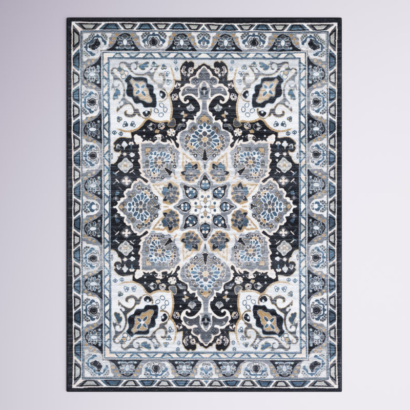Manado Oriental Gray/Light Blue Area Rug, Rectangle 8'9" x 12'