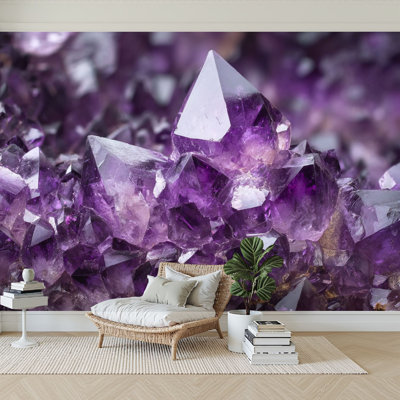 Peel and Stick Wallpaper 144" W x 100" H Modern Self Adhesive Wall Mural for Bedroom Amethyst geode