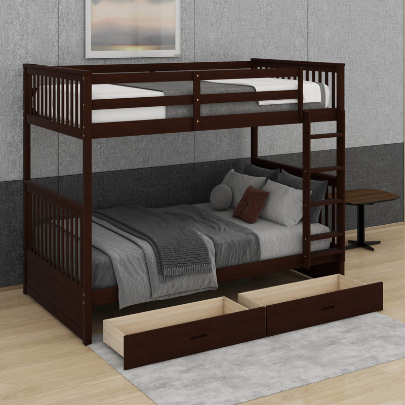 Twin Over Twin Bunk Bed With Ladders And Drawers, Espresso