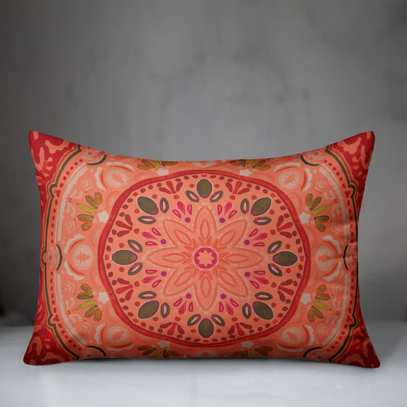 Floral Indoor/Outdoor Reversible Throw Pillow, Red, Floral 2