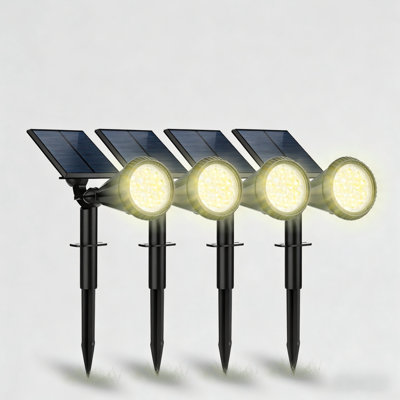 Solar Spot Lights Outdoor, 4 Pack Outdoor Solar Lights for Yard, 4 Lighting Mode Solar Landscape Spotlights with Auto On/Off, 2-in-1 Waterproof Wall Lights for Garden, Walkway (Warm White)